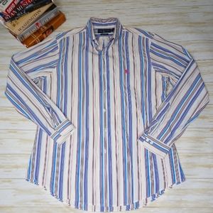 Ralph Lauren Men's Blue White Stripe Dress Shirt Sz L